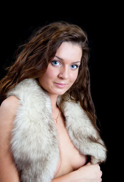 Woman covered with fur — Stock Photo, Image