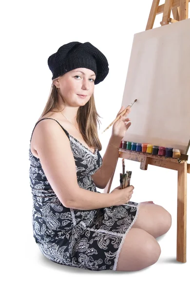 Νεαρή γυναίκα ζωγράφος — Φωτογραφία Αρχείου