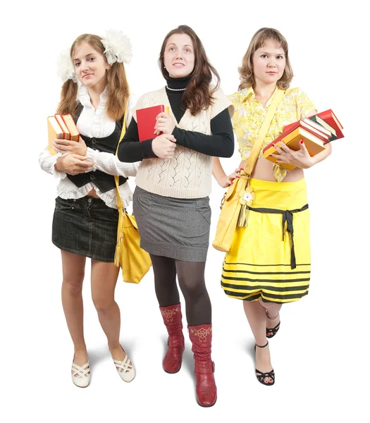 Drie schoolmeisjes of studenten — Stockfoto