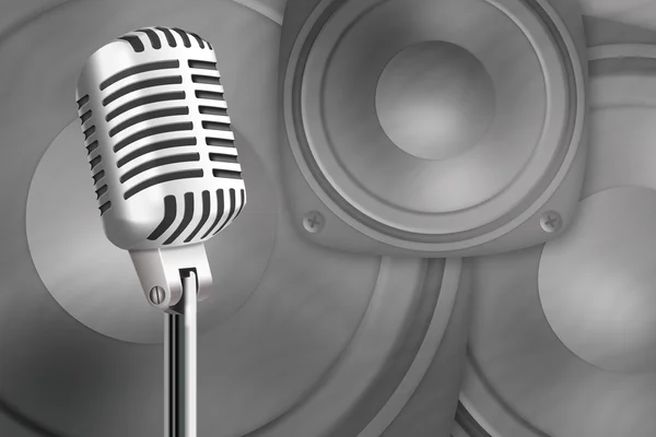 Microphone on a background loud speakers — Stock Photo, Image