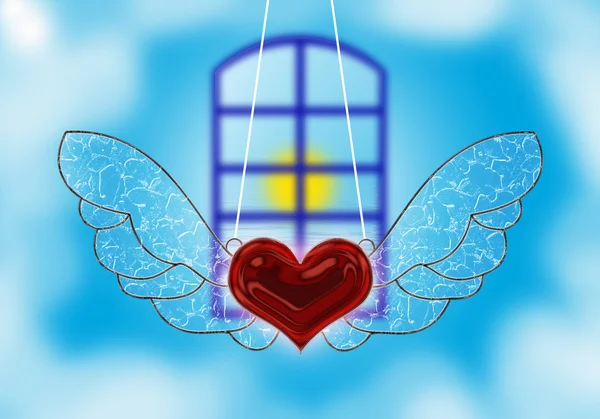 A heart flying in a window — Stock Photo, Image