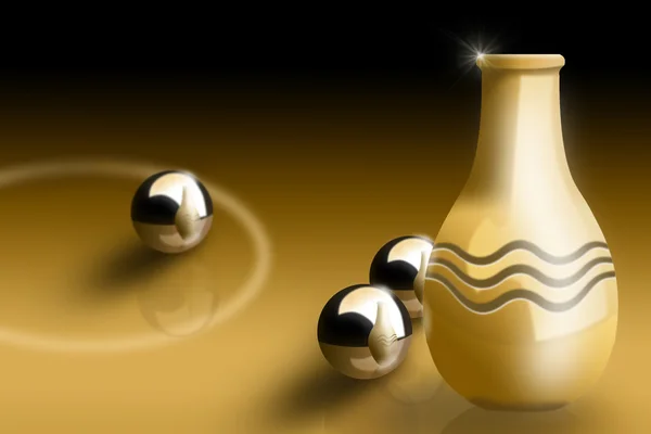Ilustración de jarrón con bolas metálicas — Foto de Stock