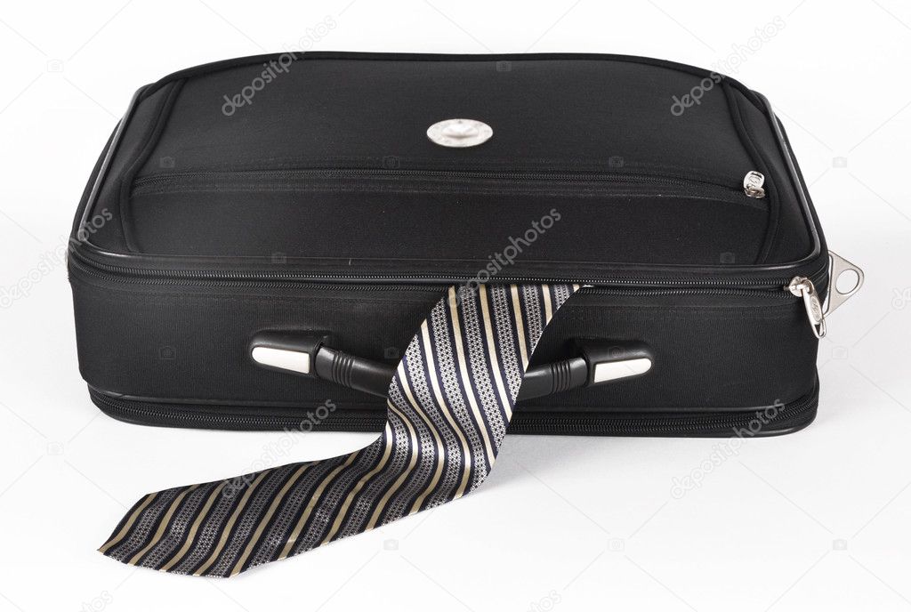 Suitcase with a sticking out tie