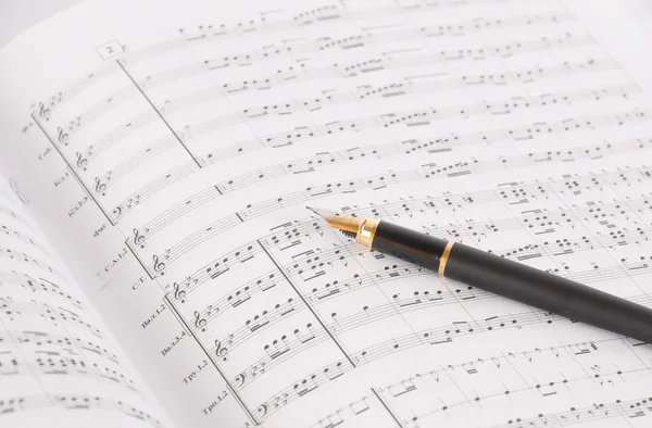 Pióra na muzyczne notebook — Zdjęcie stockowe