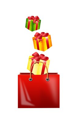 Falling gifts in a bag for purchases clipart