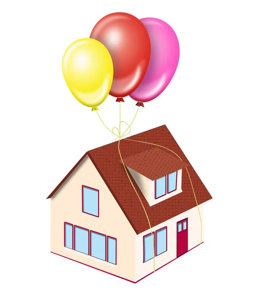 Haus auf Luftballons — Stockfoto