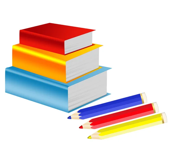 Pilha de livros e lápis de cor — Fotografia de Stock