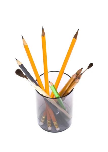 Lápis e pincéis — Fotografia de Stock