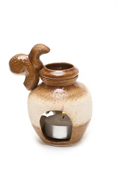 Candelabro de cerámica con vela — Foto de Stock