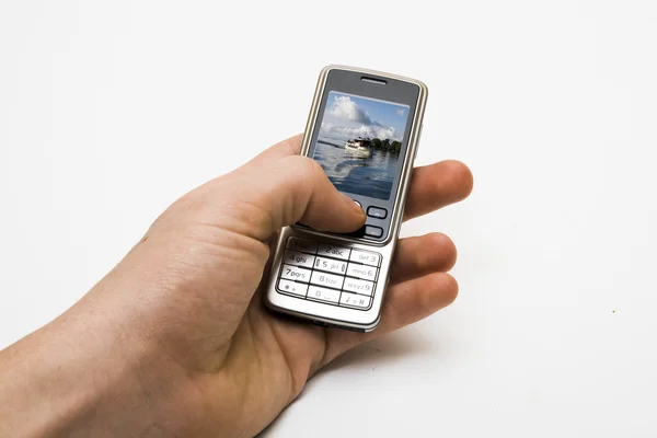 Mobile op een hand — Stockfoto