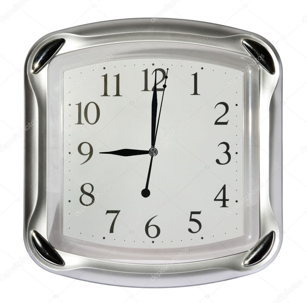 Gray wall clock on the white background (0900). (isolated) — Stock Photo © Aptyp_koK 1491085