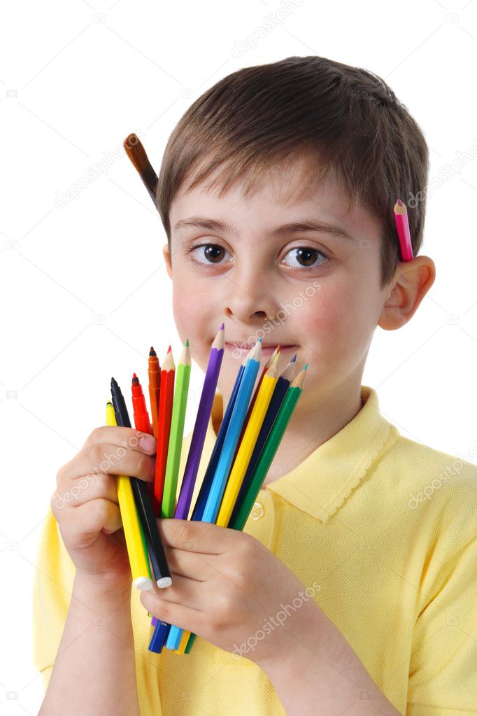 Little boy with crayons Stock Photo by ©Aptyp_koK 1491375