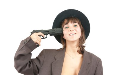 Photo of a beautiful girl holding gun. clipart
