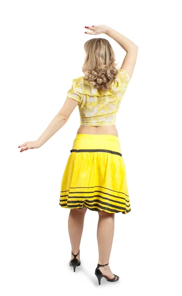 Disko girl in retro-styled dress over wh — Stock Photo, Image