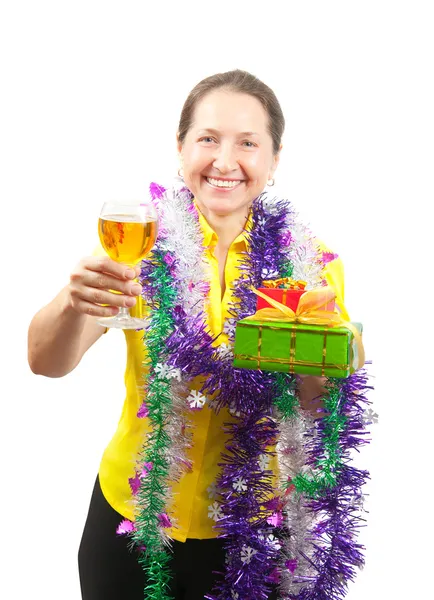 Picture of happy female with gifts — Stock Photo, Image