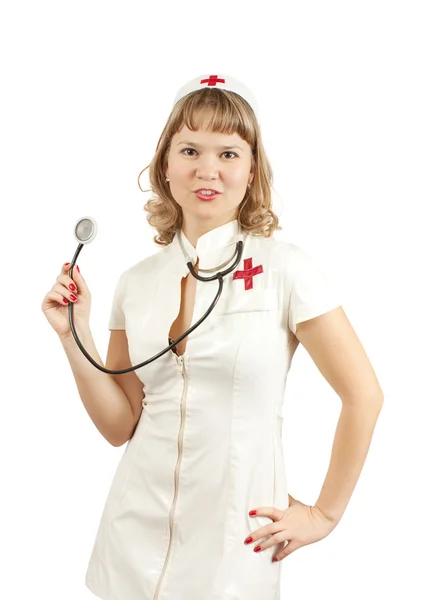 Ung sjuksköterska lady poserar och leende — Stockfoto