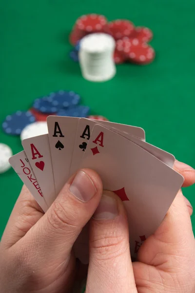 Four aces and joker — Stock Photo, Image