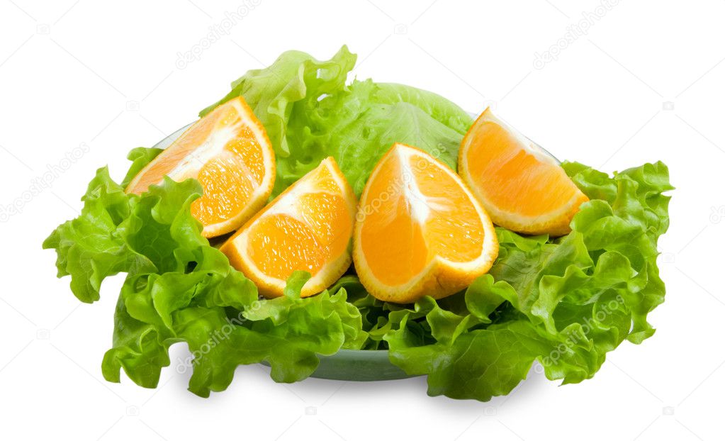 Lettuce and halfs of orange