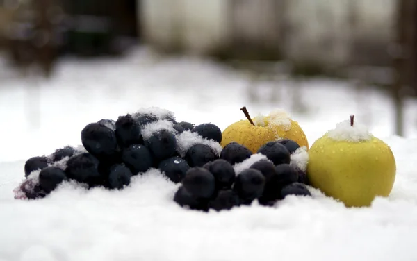 Äpfel auf Schnee — Stockfoto