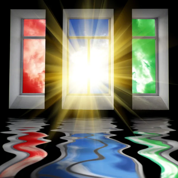 Three windows with sun — Stock Photo, Image