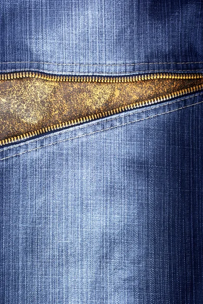 Texture of jeans with zipper — Stock Photo, Image