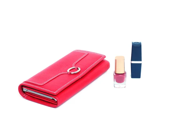 Mano con bolso vacío femenino rojo 3 — Foto de Stock