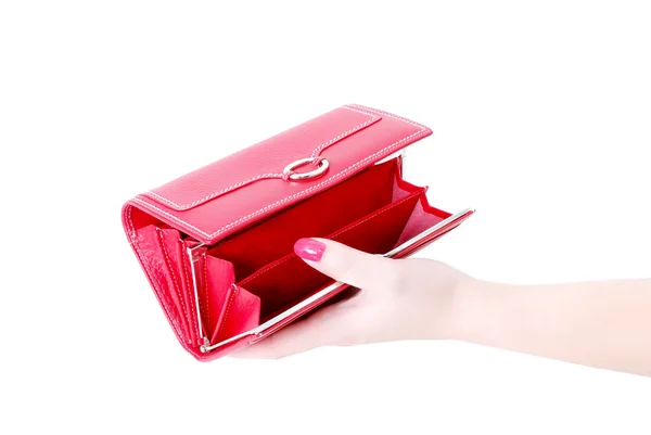 Hand with empty purse feminine red 3 — Stock Photo, Image