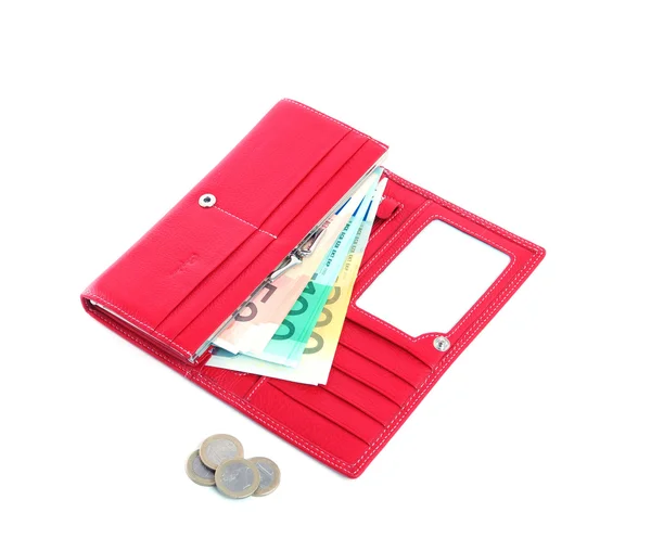 Portafoglio aperto rosso femminile con soldi 2 — Foto Stock