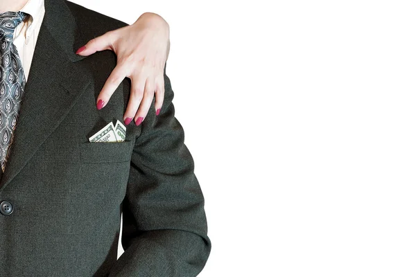 Business suit with money and feminine ha — Stock Photo, Image
