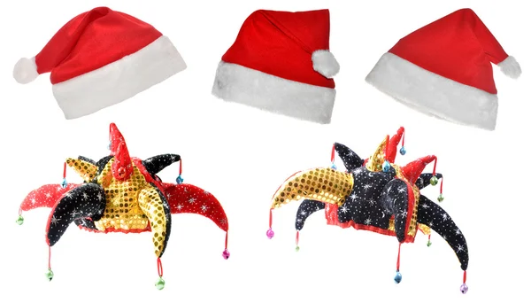 Payaso divertido y Santas sombrero rojo — Foto de Stock