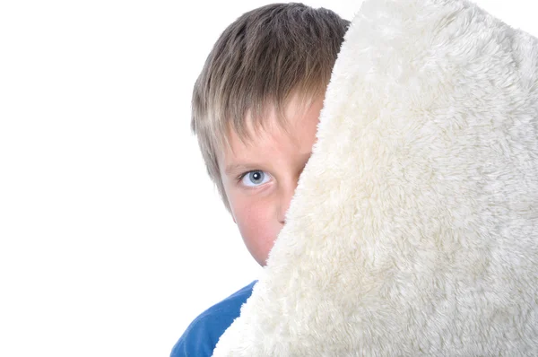 Portrait of boy with pillow — Stock Photo, Image