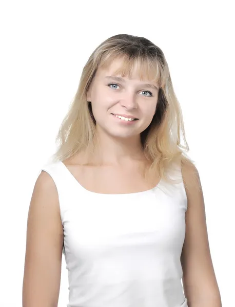 Porträtt av en ung kvinna på vit baksida — Stockfoto