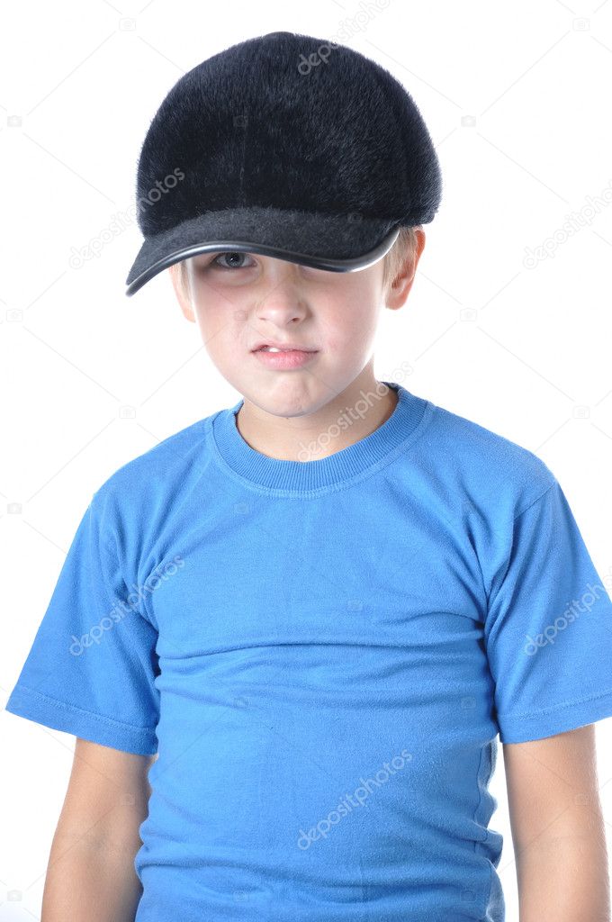 Young caucasian boy wearing baseball cap