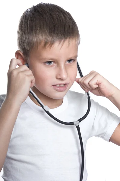 7 jaar oude jongen als een arts — Stockfoto