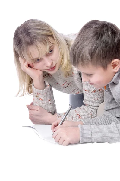 Mother with her son drawing — Stock Photo, Image
