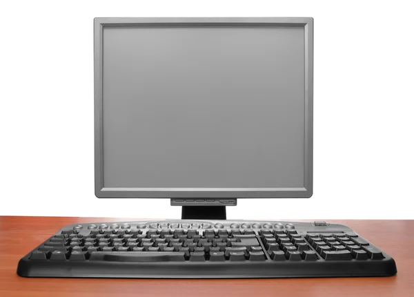 Computer with flat screen on white — Stock Photo, Image