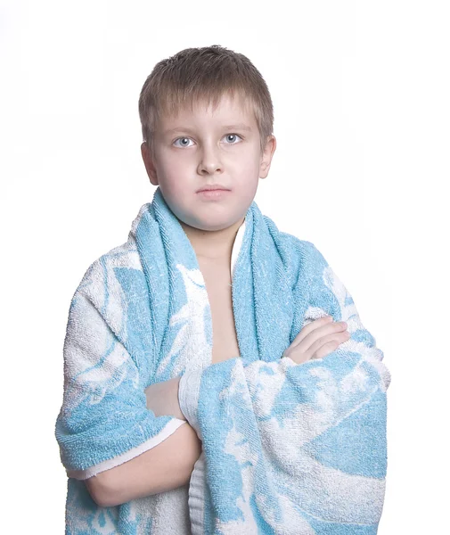 Cheerful kid in bath towel — Stock Photo, Image