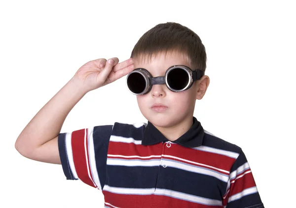 Μικρό αγόρι στο σκοτεινό γυαλιά — Φωτογραφία Αρχείου