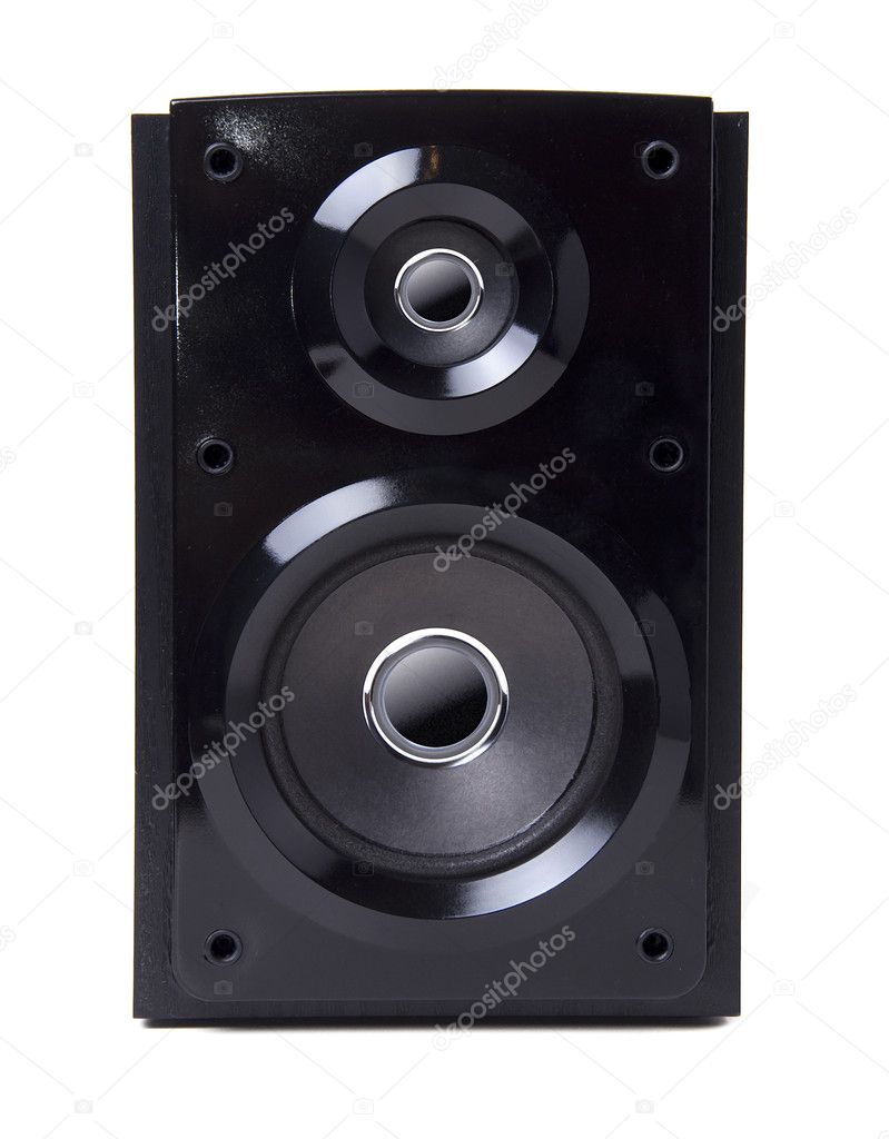 Black wooden loudspeaker isolated