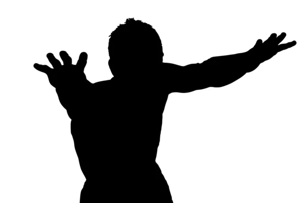 Silhouette of a guy with his hands up — Stock Vector