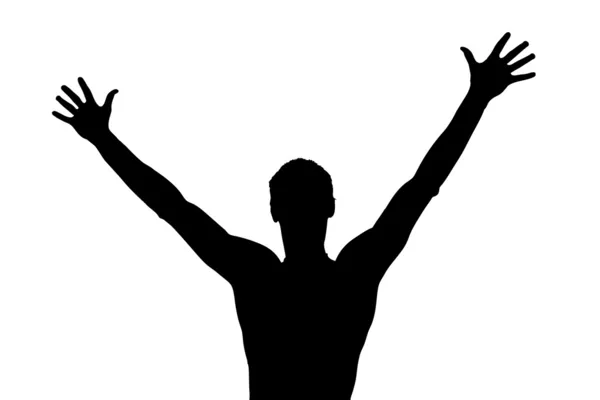 Silhouette eines Mannes mit erhobenen Händen — Stockvektor