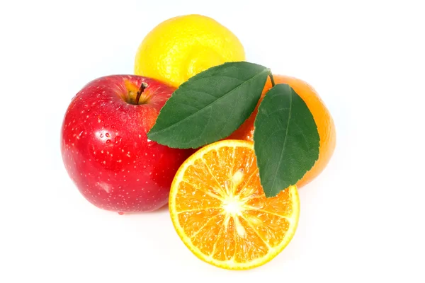 Apple, lemon and madarin — Stock Photo, Image
