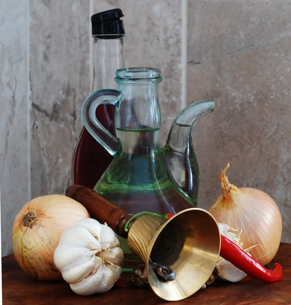 stock image Olive oil,vinegar,onion and garlic