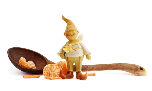 Mandarynki i gnome — Zdjęcie stockowe