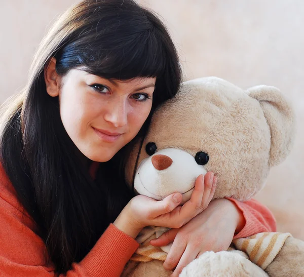 Young woman and bear — Stock Photo, Image