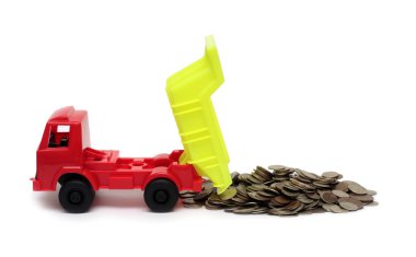 Toy lorry and strew coins clipart