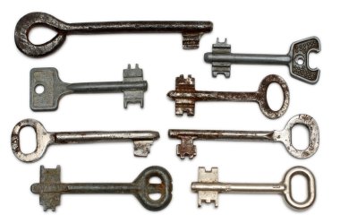 Eight old rusty keys clipart