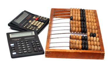 Old abacus and two calculators clipart