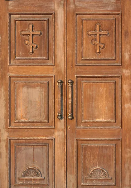 교회 입구-나무로 되는 문 — 스톡 사진