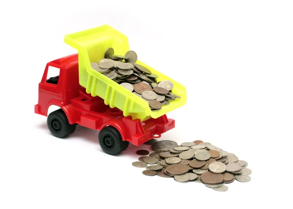 Toy lorry with coins — Stock Photo, Image